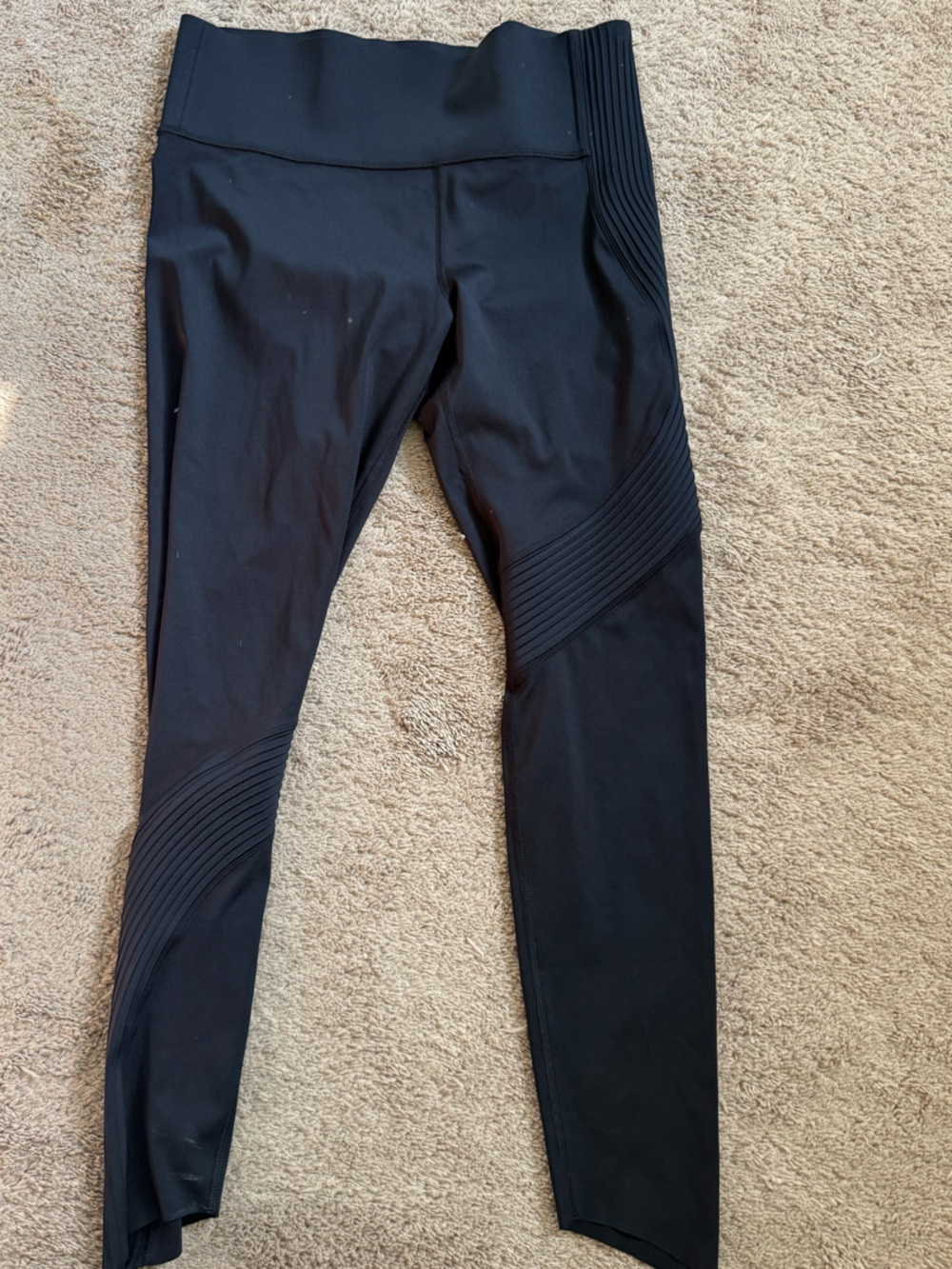Under Armour Black Moto Leggings Large High Rise Ribbed Panel Athletic Tights| L